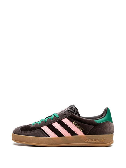 Adidas Gazelle Indoor in the Dark Brown Glow Pink Court Green
