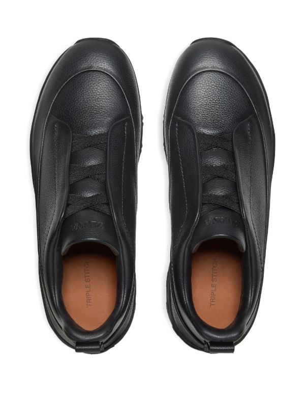ZEGNA Black Leather Triple Stitch Monte Sneakers