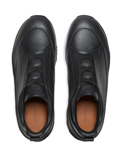 ZEGNA Black Leather Triple Stitch Monte Sneakers